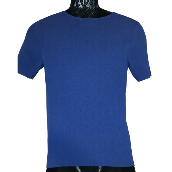 Drapers & Damons Women’s Size Small Blue Short Sleeve Knit Sweater Shirt - Picture 2 of 5